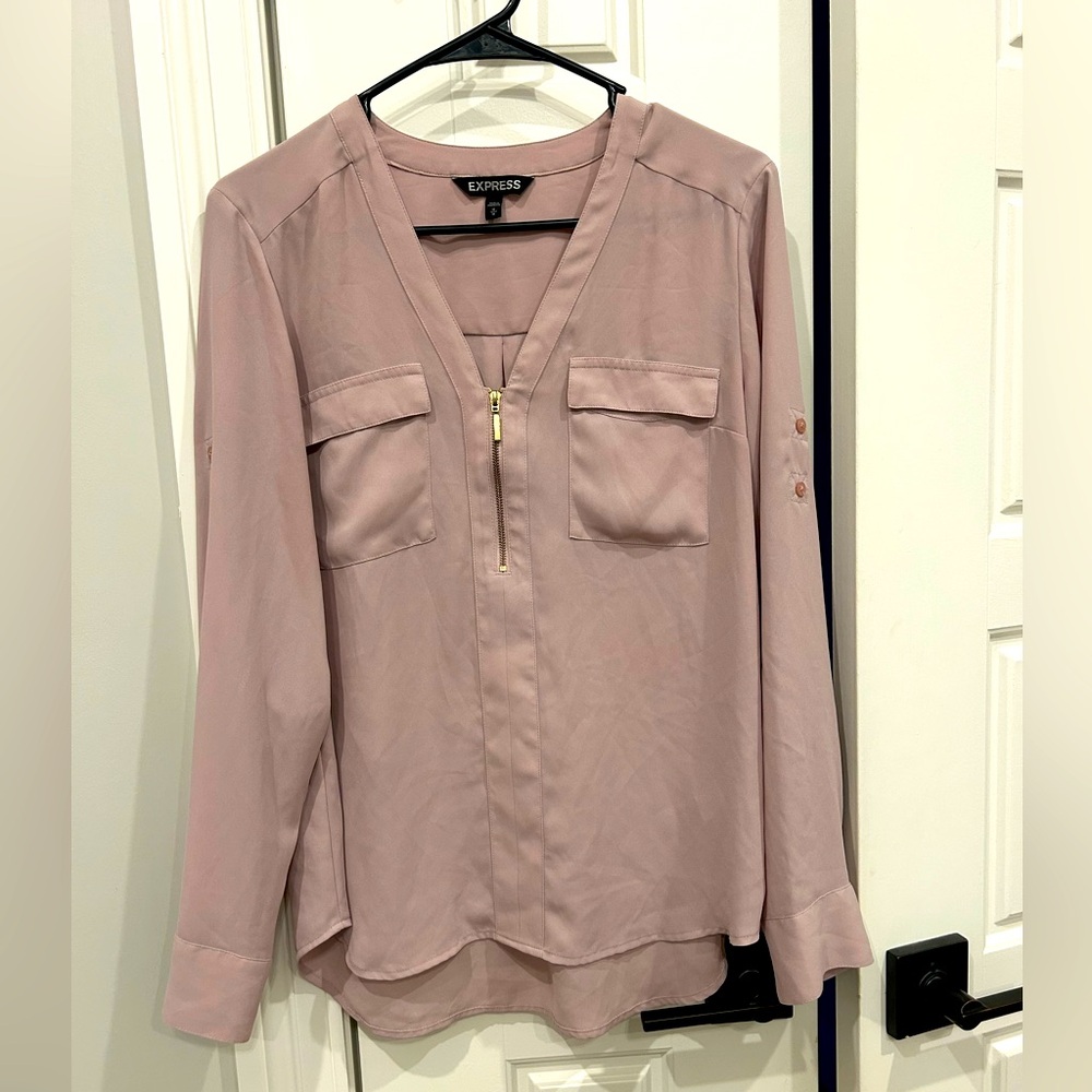 Express Mauve Double Pocket Front Blouse with Zipper Size Medium